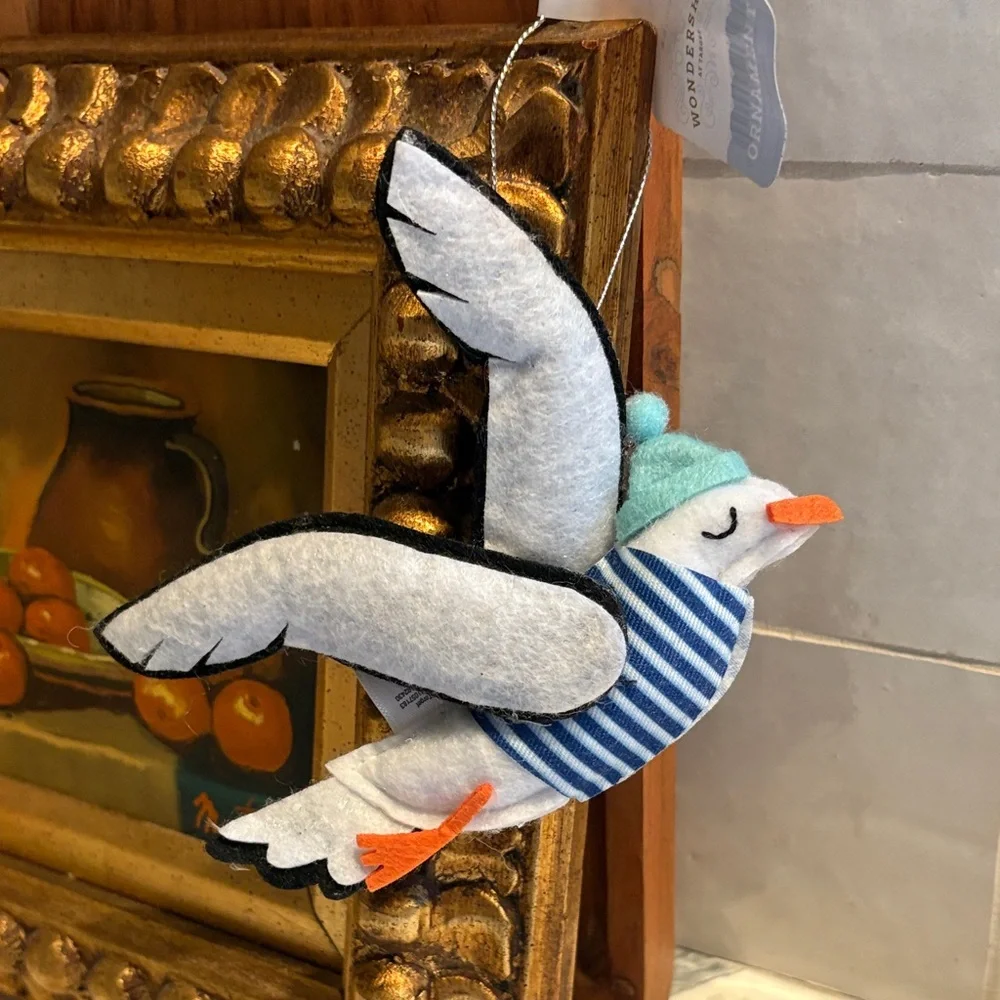 Target Wondershop Seagull Bird Ornament with Blue Stripes and Green Hat
